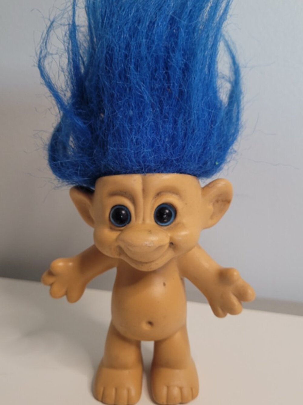 Vintage Forest Troll Doll Blue Hair Naked Troll Figure Collectible Toy 5"
